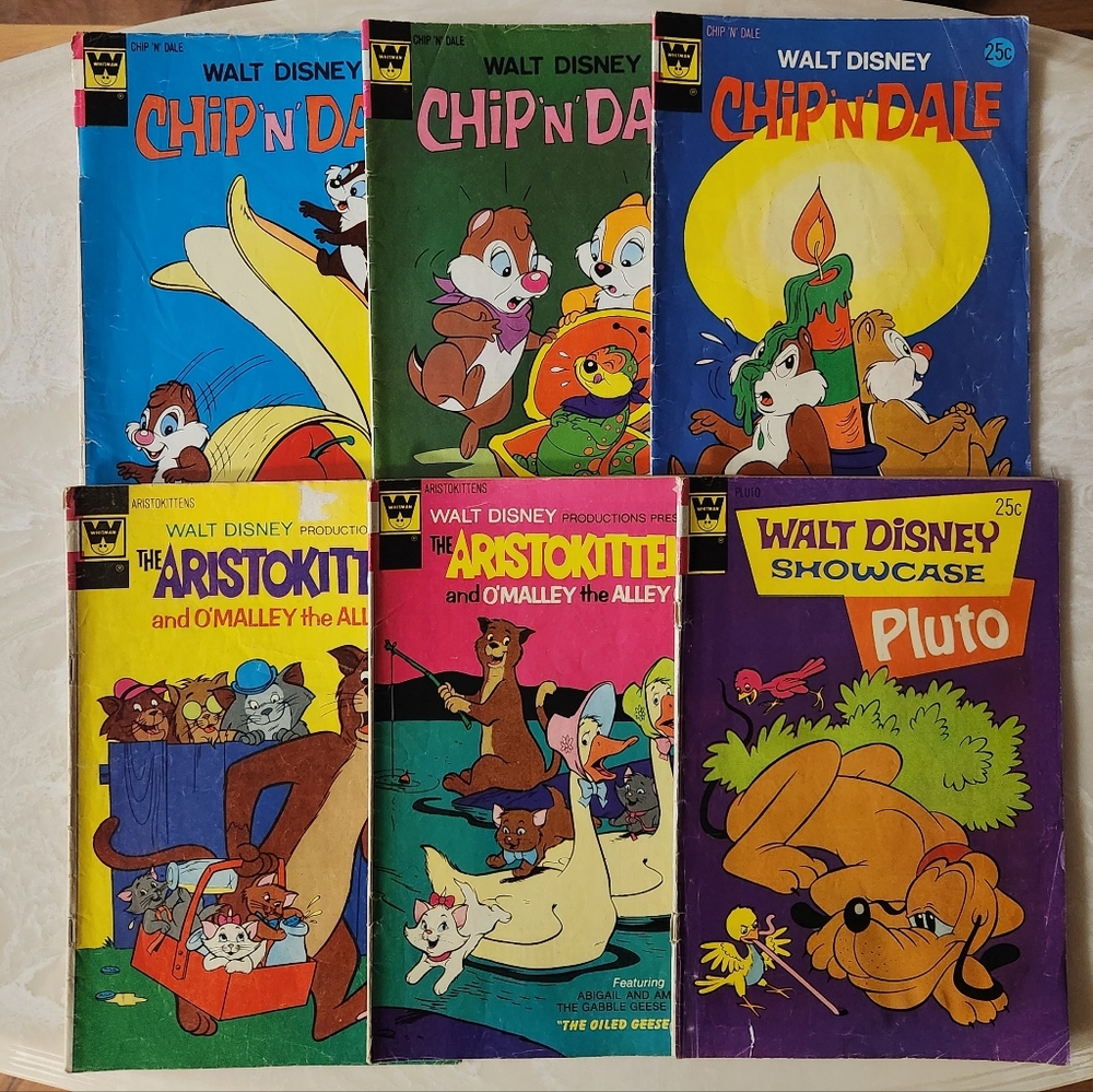 Vintage Disney Whitman Comic Book Lot of 6 - Chip N Dale , PLUTO, Aristo…